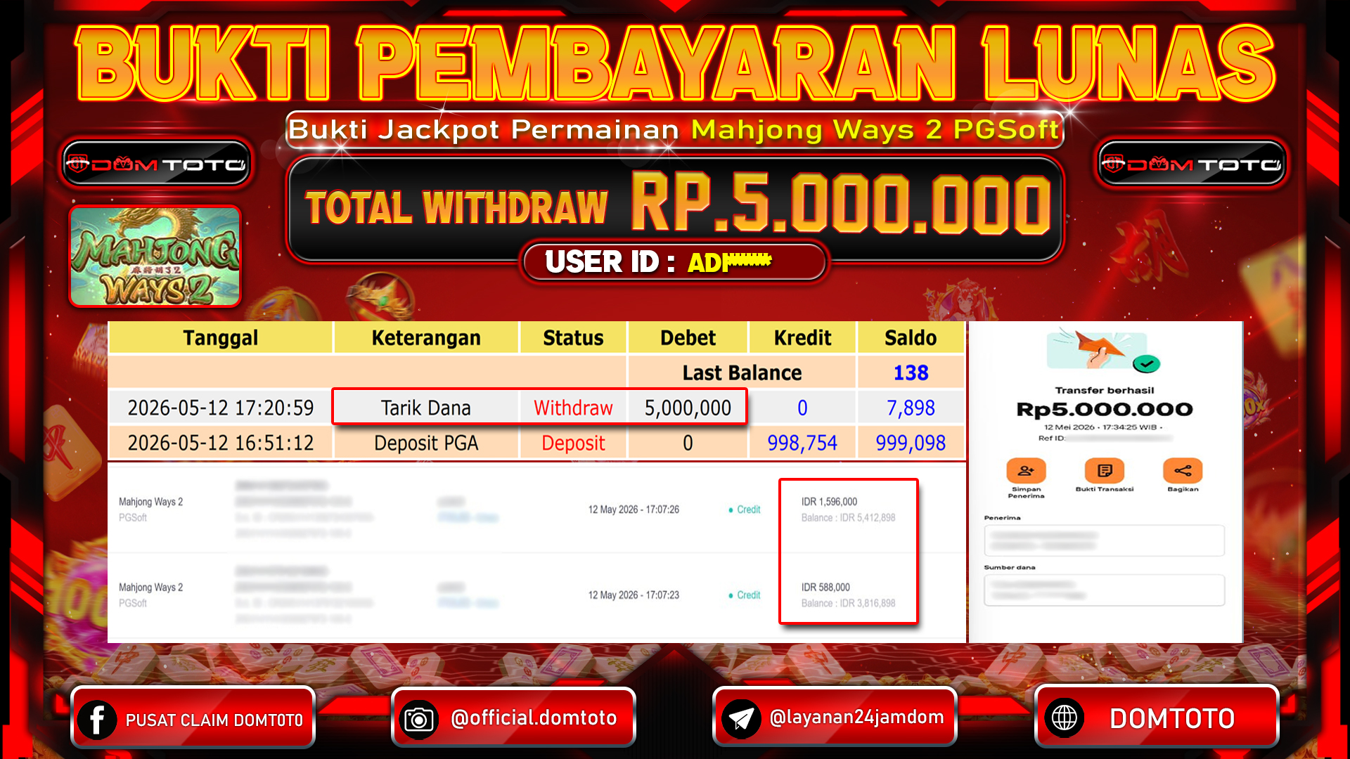 JACKPOT SLOT Mahjong Ways 2 PGSoft 12 MAY 2026
